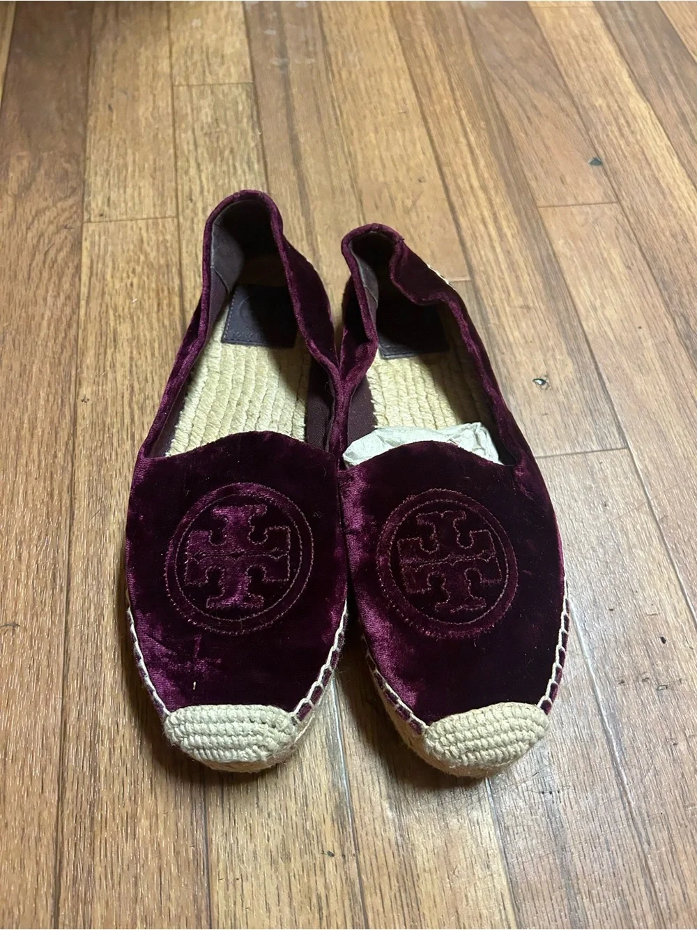 Tory Burch Velvet Espadrille Flats in Deep Wine